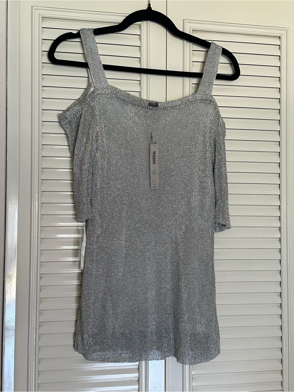 Chico's Silver Shimmery Cold-Shoulder Top